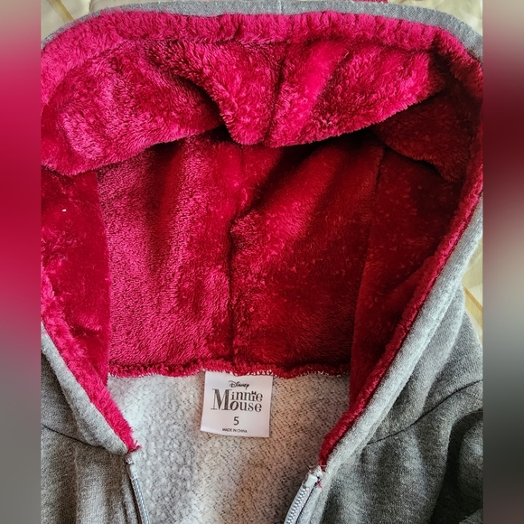 DISNEY MINNIE MOUSE Gray Girl’s Black Hoodie Zip Sweatshirt SZ 5 - Picture 4 of 8